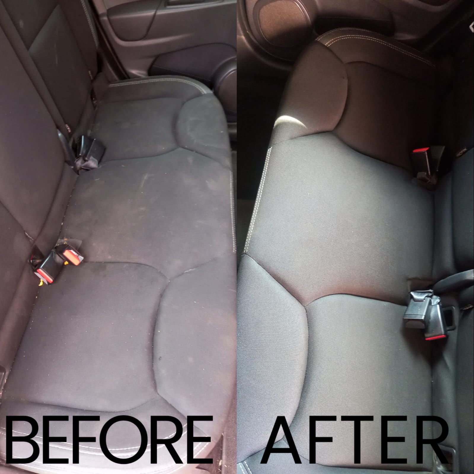 Before and after mobile vehicle interior cleaning by Go Clean Care
